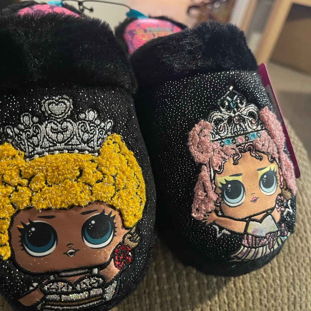 L.O.L. Surprise! Black Plush Kids Footies with Pink and Yellow Doll Appliqués
